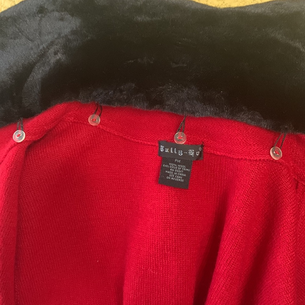 Vintage Tally Ho Vest PM Sleeveless Y2K Wool Red Black Faux Fur Collar Zip Up - Picture 5 of 6
